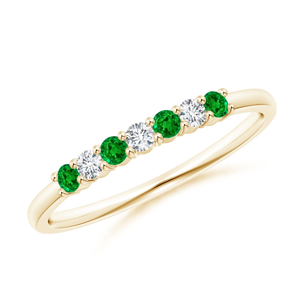 2mm AAAA Half Eternity Seven Stone Emerald and Diamond Wedding Ring in Yellow Gold