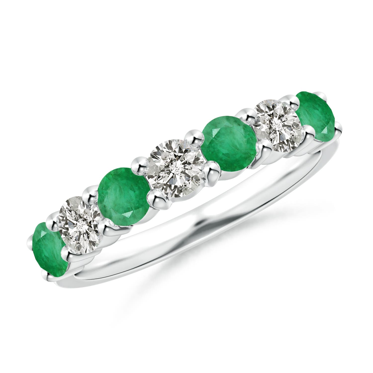 3.5mm A Half Eternity Seven Stone Emerald and Diamond Wedding Ring in P950 Platinum