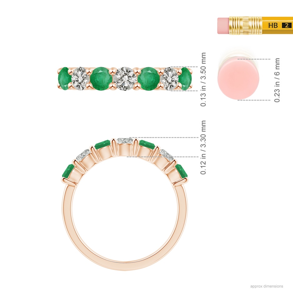 3.5mm A Half Eternity Seven Stone Emerald and Diamond Wedding Ring in Rose Gold ruler