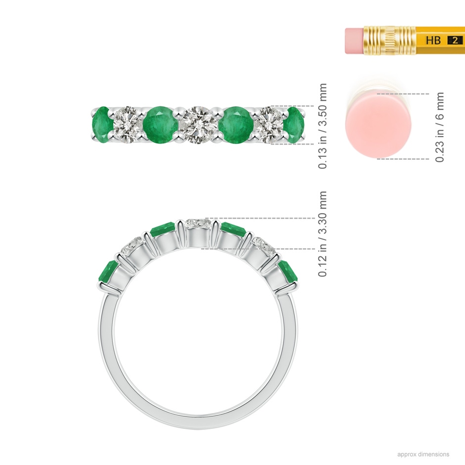 3.5mm A Half Eternity Seven Stone Emerald and Diamond Wedding Ring in White Gold ruler