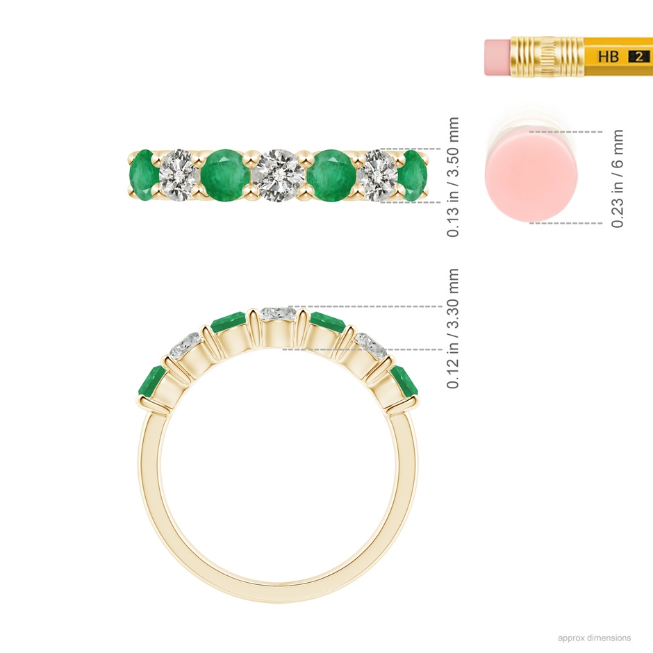3.5mm A Half Eternity Seven Stone Emerald and Diamond Wedding Ring in Yellow Gold ruler