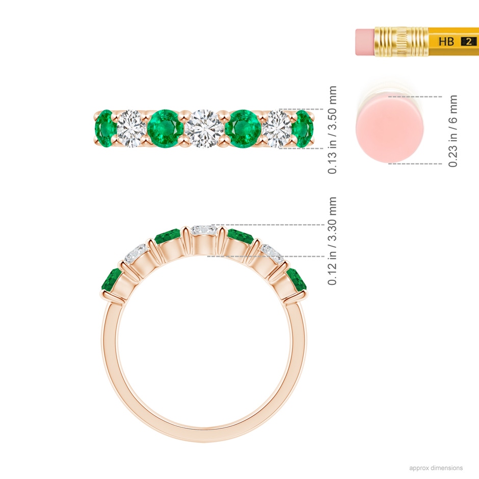 3.5mm AAA Half Eternity Seven Stone Emerald and Diamond Wedding Ring in Rose Gold ruler