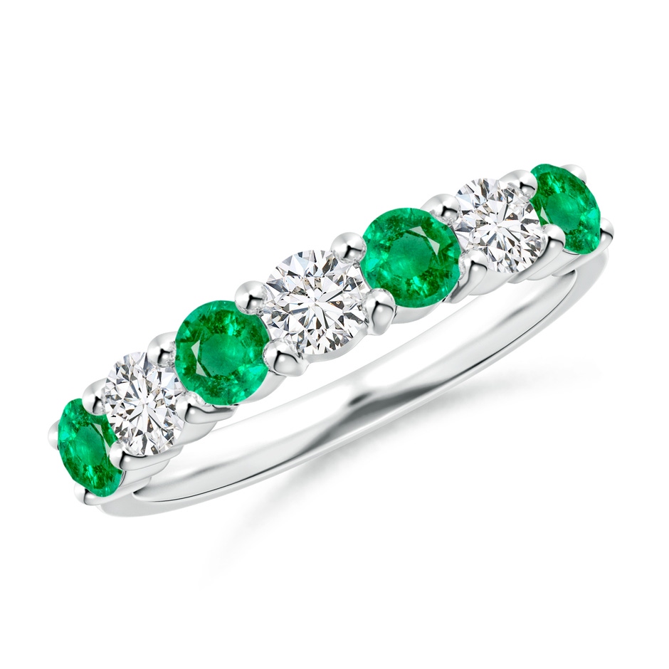 3.5mm AAA Half Eternity Seven Stone Emerald and Diamond Wedding Ring in White Gold 