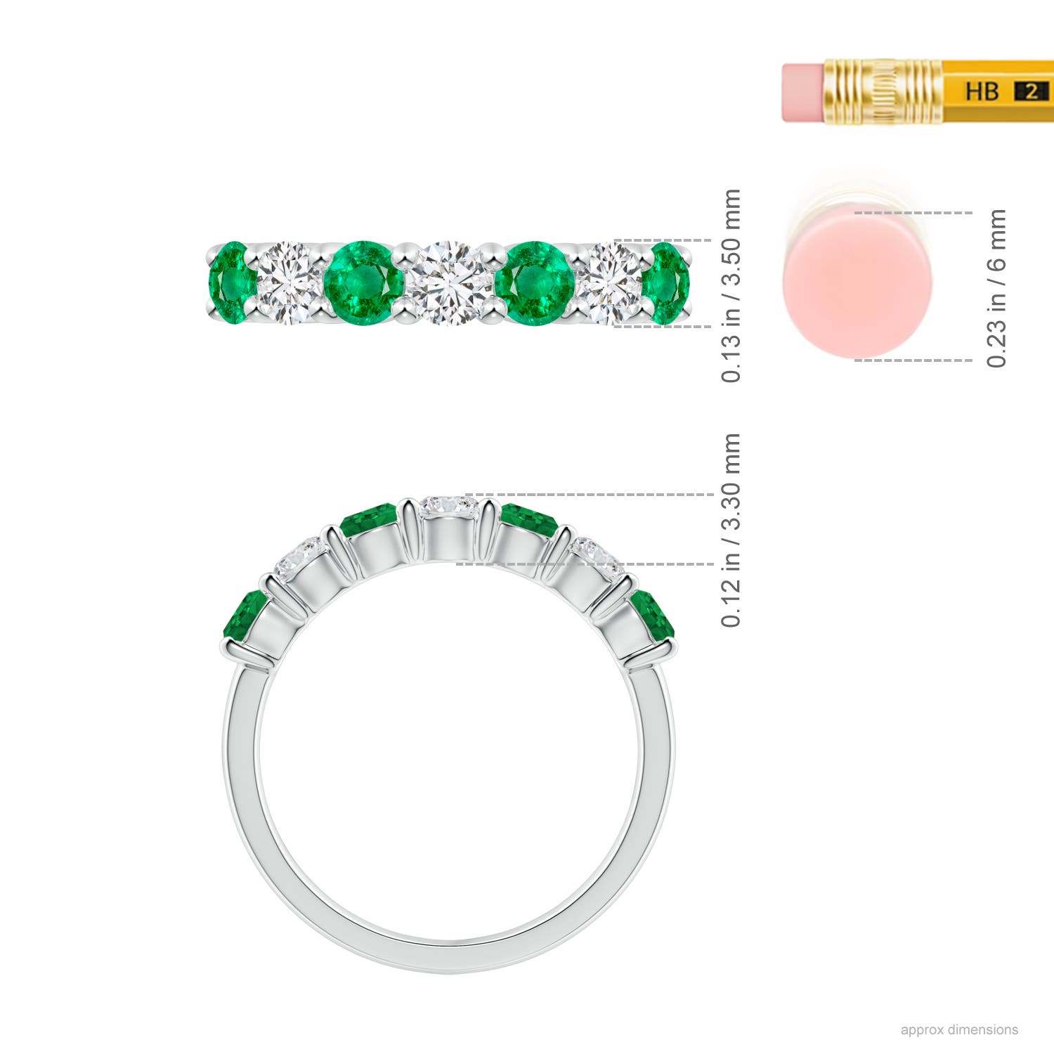 3.5mm AAA Half Eternity Seven Stone Emerald and Diamond Wedding Ring in White Gold - ruler