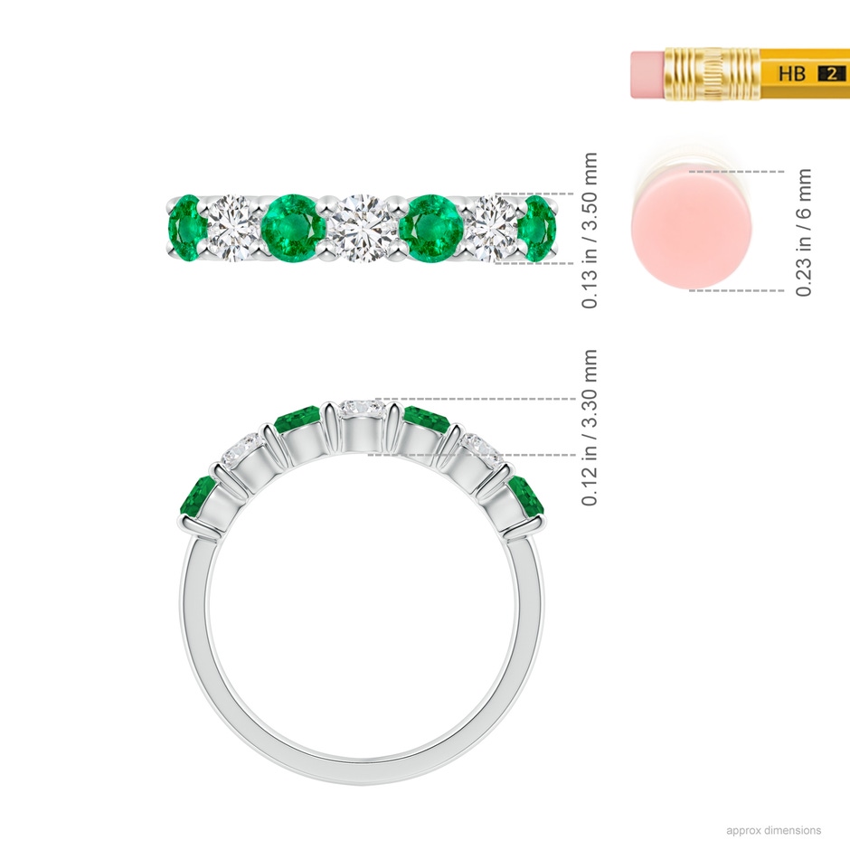 3.5mm AAA Half Eternity Seven Stone Emerald and Diamond Wedding Ring in White Gold ruler