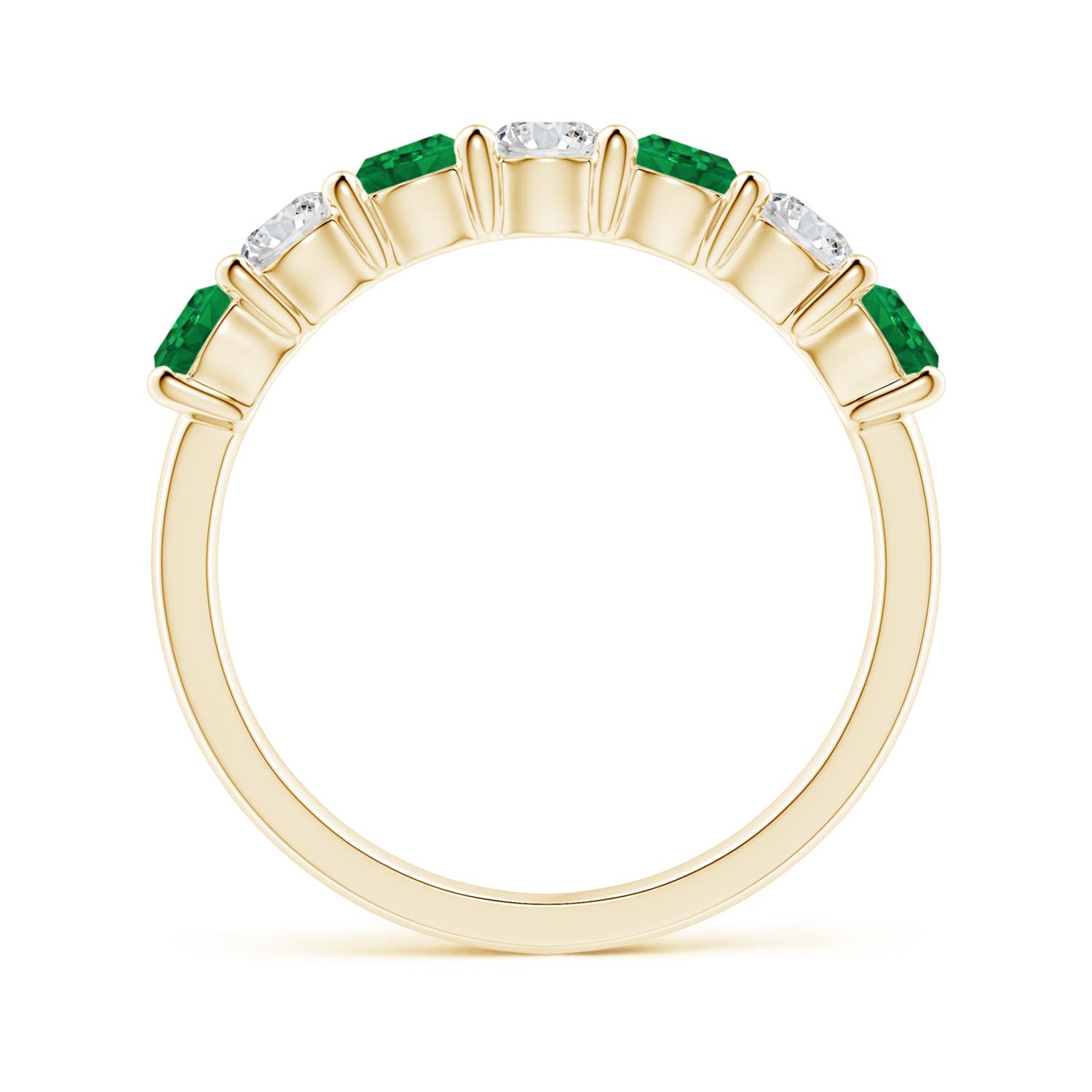 3.5mm AAA Half Eternity Seven Stone Emerald and Diamond Wedding Ring in Yellow Gold