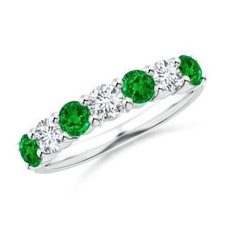 3.5mm AAAA Half Eternity Seven Stone Emerald and Diamond Wedding Ring in 10K White Gold
