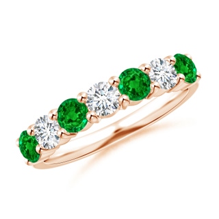 3.5mm AAAA Half Eternity Seven Stone Emerald and Diamond Wedding Ring in Rose Gold
