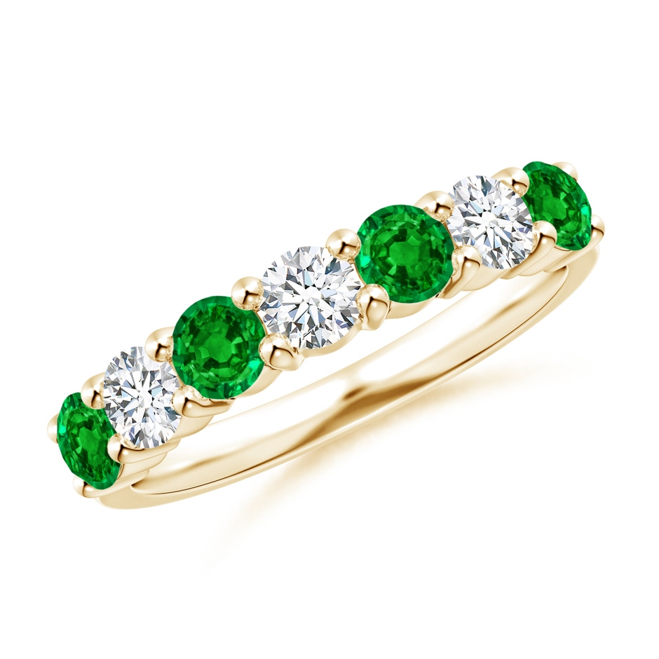 3.5mm AAAA Half Eternity Seven Stone Emerald and Diamond Wedding Ring in Yellow Gold 