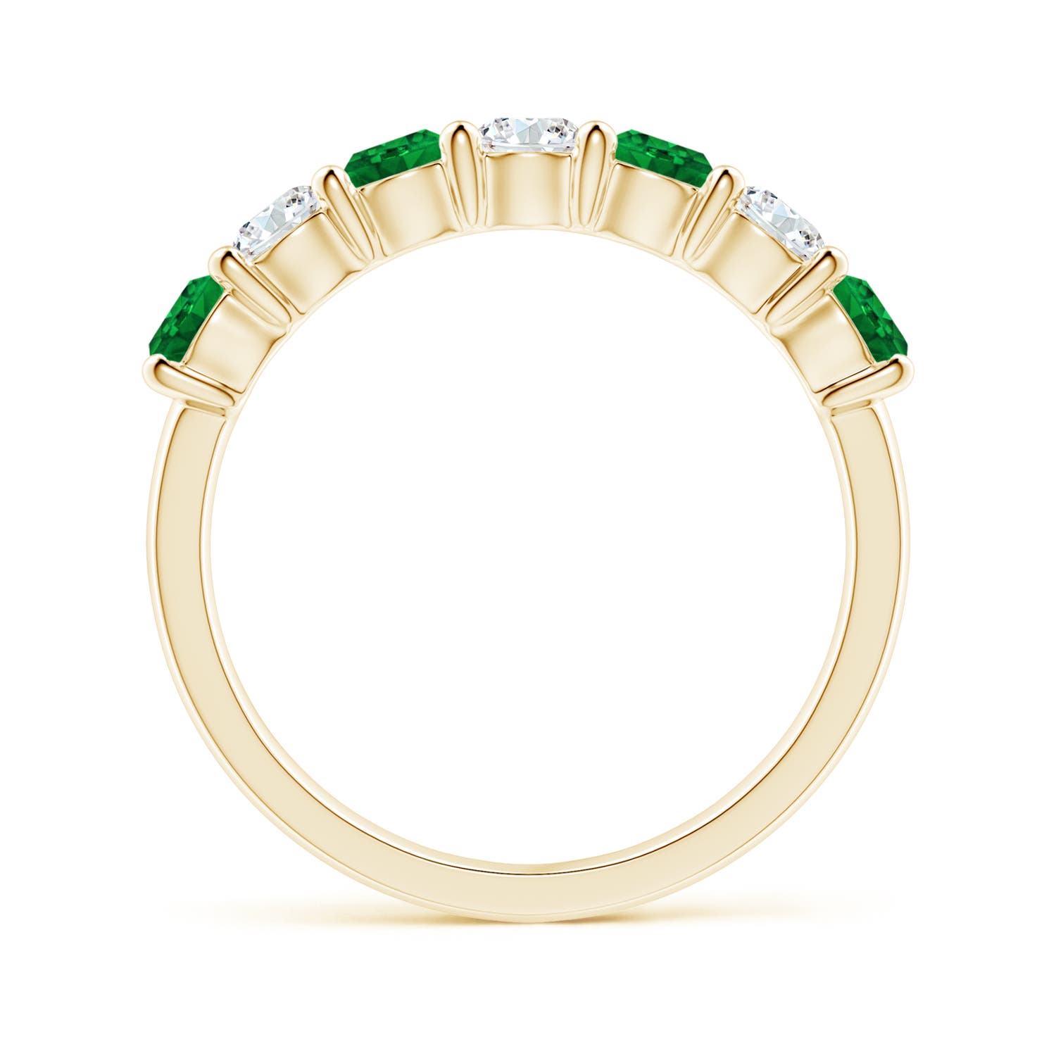 3.5mm AAAA Half Eternity Seven Stone Emerald and Diamond Wedding Ring in Yellow Gold