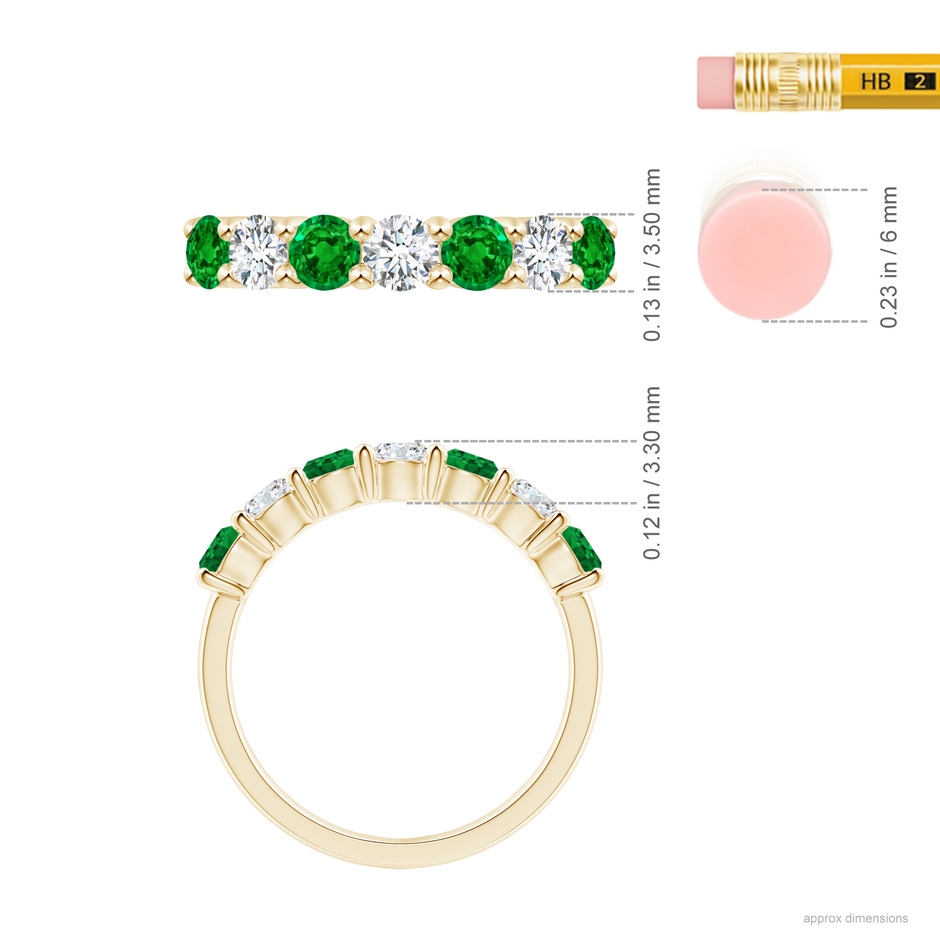 3.5mm AAAA Half Eternity Seven Stone Emerald and Diamond Wedding Ring in Yellow Gold ruler