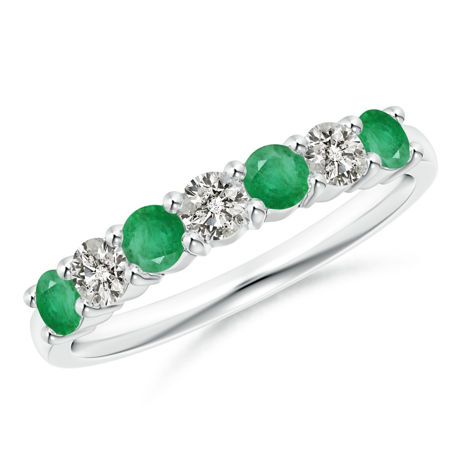 3mm A Half Eternity Seven Stone Emerald and Diamond Wedding Ring in P950 Platinum 