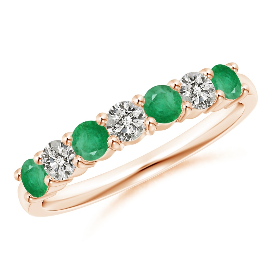3mm A Half Eternity Seven Stone Emerald and Diamond Wedding Ring in Rose Gold 