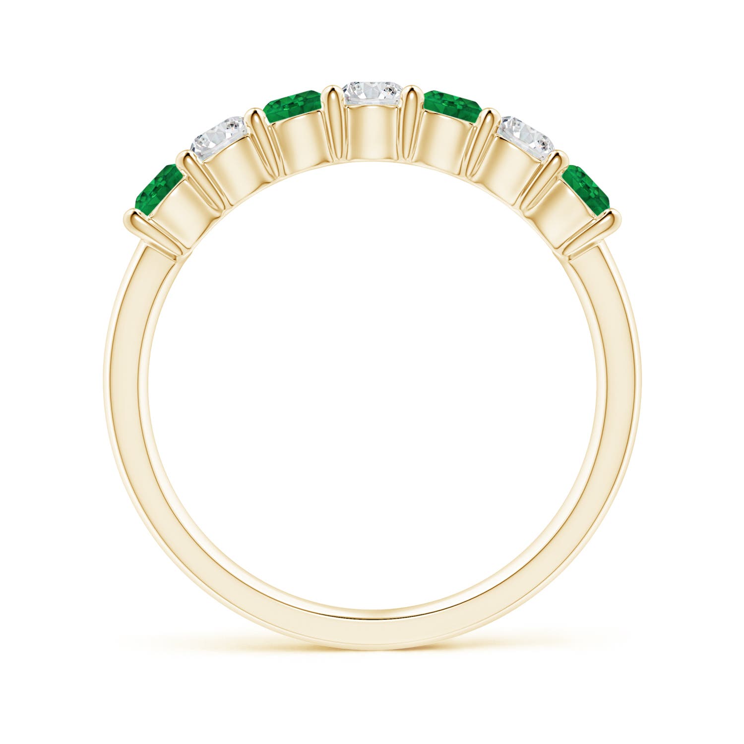 3mm AAA Half Eternity Seven Stone Emerald and Diamond Wedding Ring in Yellow Gold