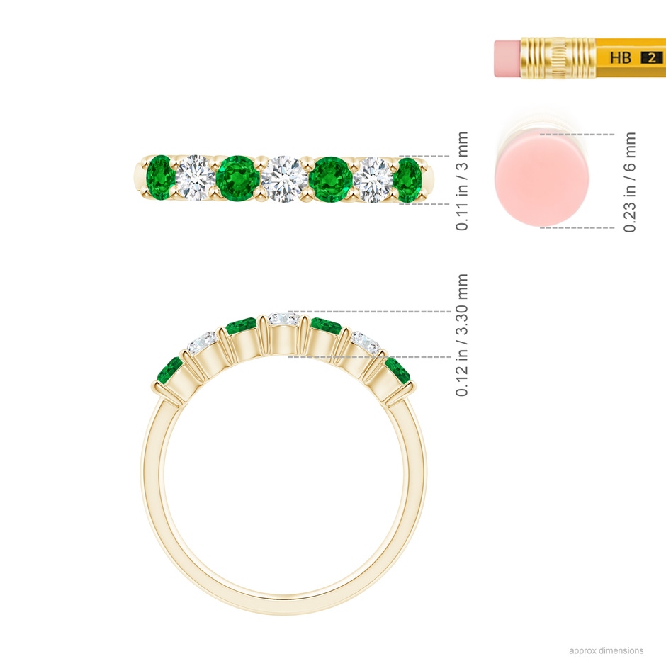3mm AAAA Half Eternity Seven Stone Emerald and Diamond Wedding Ring in 18K Yellow Gold ruler