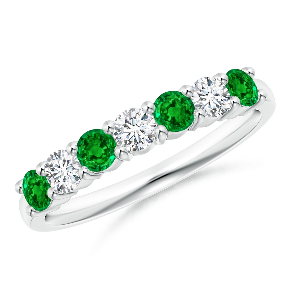 3mm AAAA Half Eternity Seven Stone Emerald and Diamond Wedding Ring in P950 Platinum 