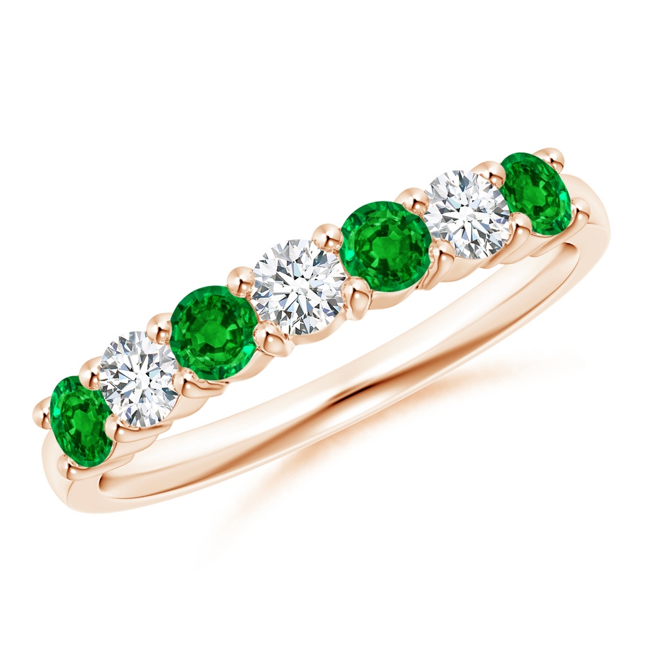 3mm AAAA Half Eternity Seven Stone Emerald and Diamond Wedding Ring in Rose Gold 