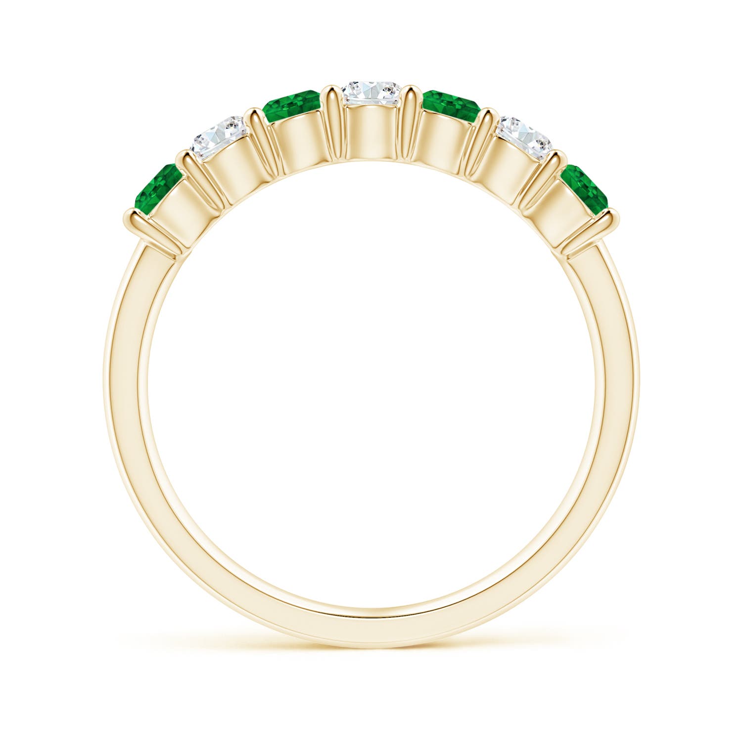 3mm AAAA Half Eternity Seven Stone Emerald and Diamond Wedding Ring in Yellow Gold