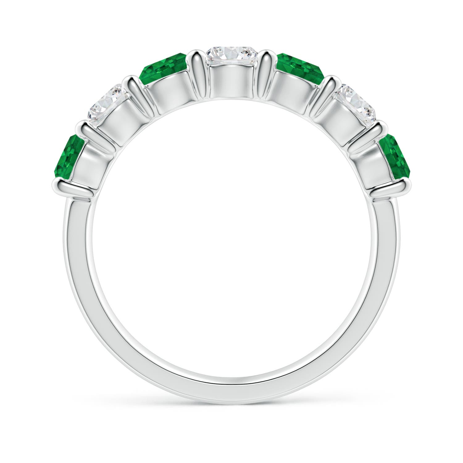 4mm AAA Half Eternity Seven Stone Emerald and Diamond Wedding Ring in P950 Platinum