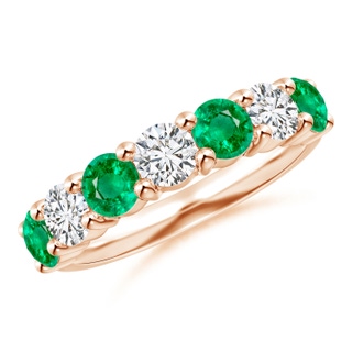 4mm AAA Half Eternity Seven Stone Emerald and Diamond Wedding Ring in Rose Gold