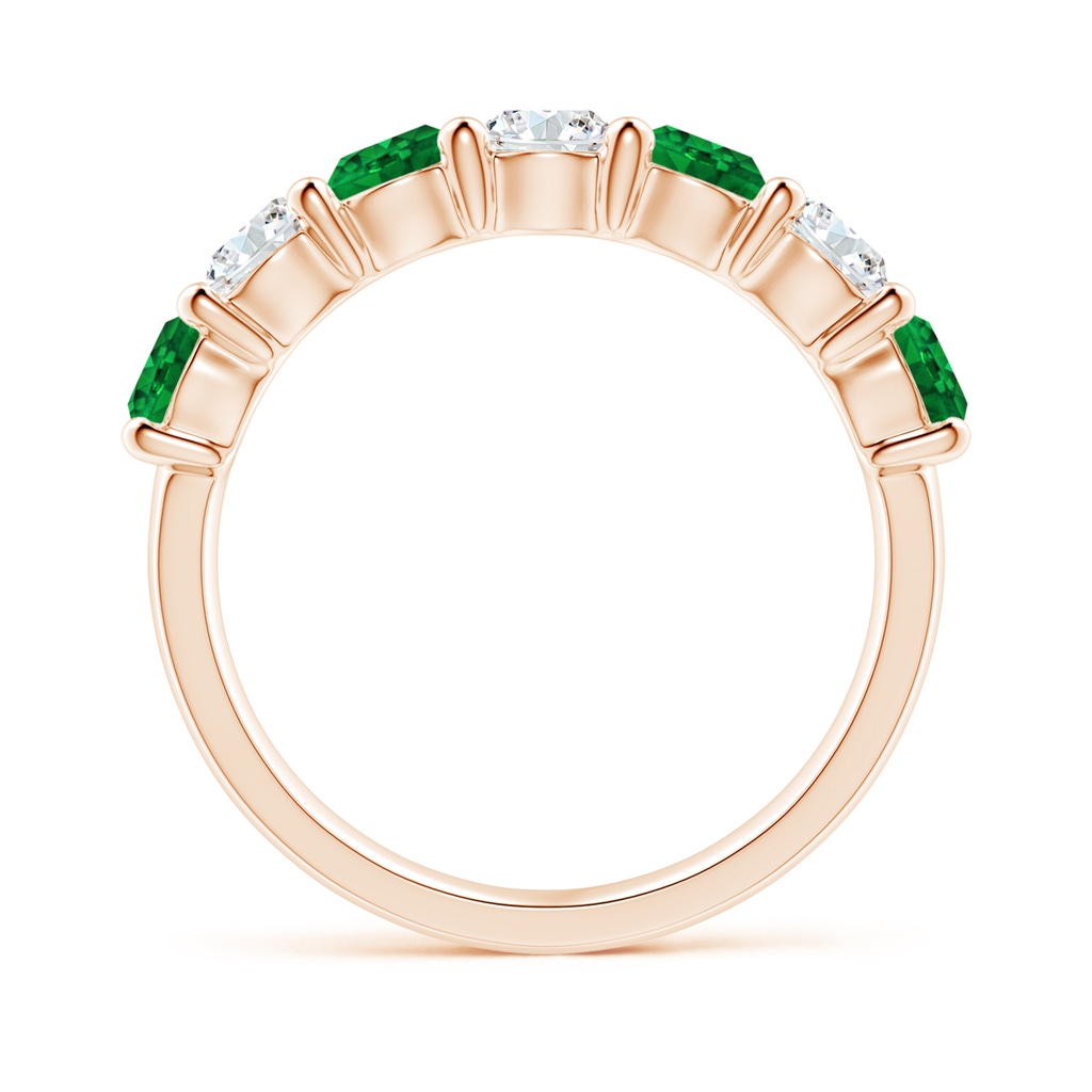 4mm AAAA Half Eternity Seven Stone Emerald and Diamond Wedding Ring in 18K Rose Gold - side 199