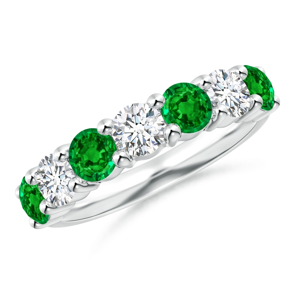 4mm AAAA Half Eternity Seven Stone Emerald and Diamond Wedding Ring in P950 Platinum 