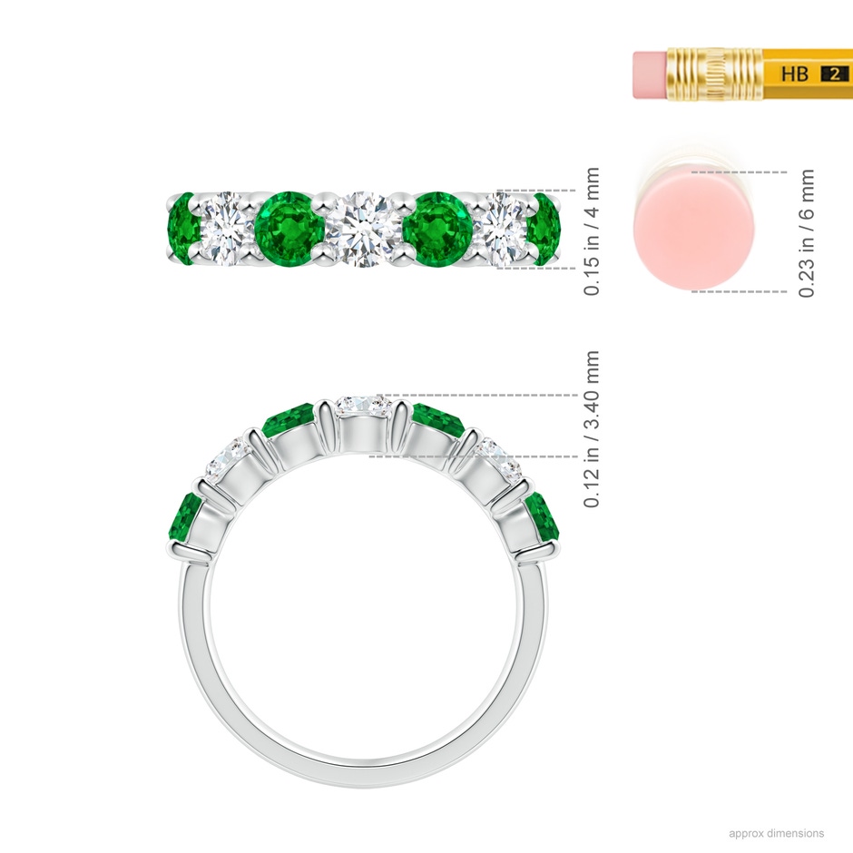 4mm AAAA Half Eternity Seven Stone Emerald and Diamond Wedding Ring in P950 Platinum ruler