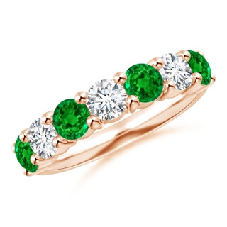 4mm AAAA Half Eternity Seven Stone Emerald and Diamond Wedding Ring in Rose Gold