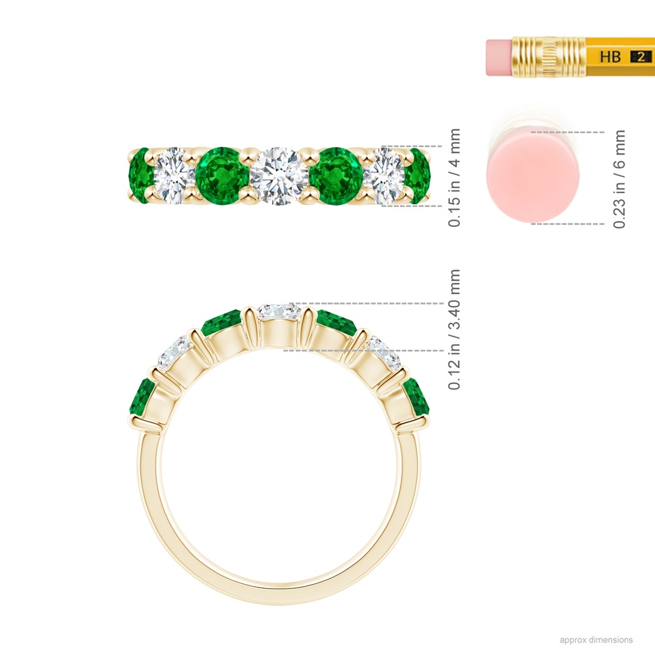 4mm AAAA Half Eternity Seven Stone Emerald and Diamond Wedding Ring in Yellow Gold ruler