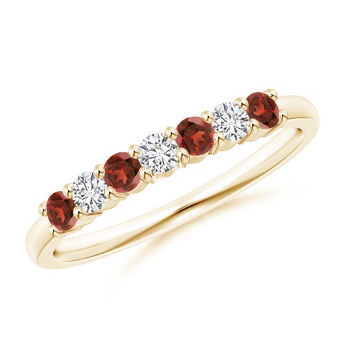 2.5mm AAA Half Eternity Seven Stone Garnet and Diamond Wedding Ring in Yellow Gold