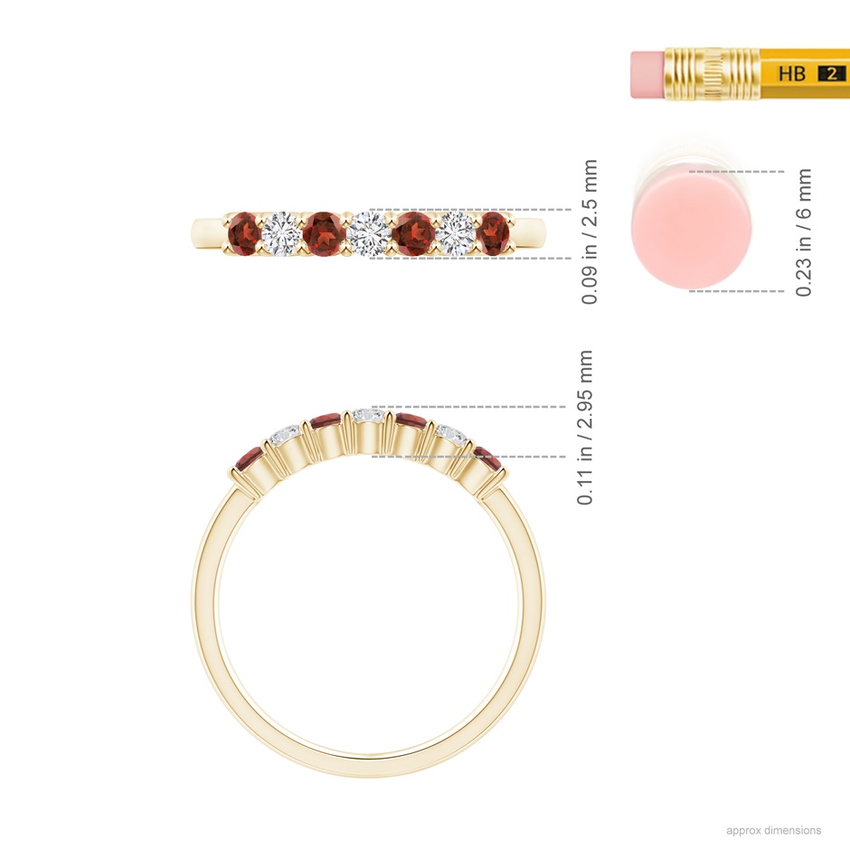 2.5mm AAA Half Eternity Seven Stone Garnet and Diamond Wedding Ring in Yellow Gold ruler