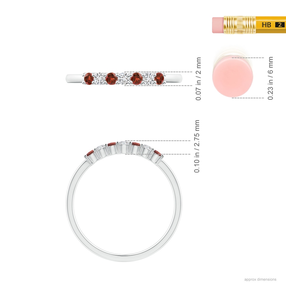 2mm AAA Half Eternity Seven Stone Garnet and Diamond Wedding Ring in White Gold ruler