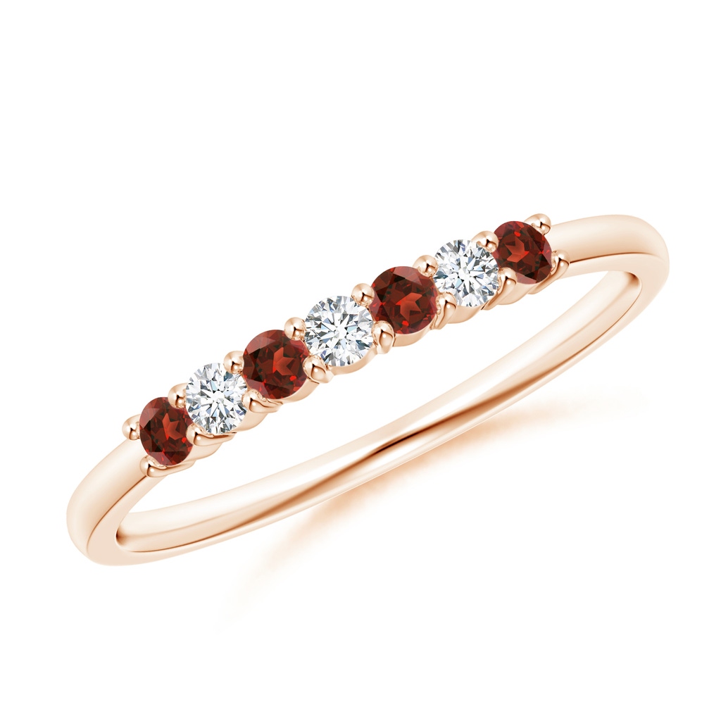 2mm AAAA Half Eternity Seven Stone Garnet and Diamond Wedding Ring in Rose Gold