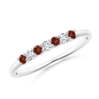 2mm AAAA Half Eternity Seven Stone Garnet and Diamond Wedding Ring in S999 Silver