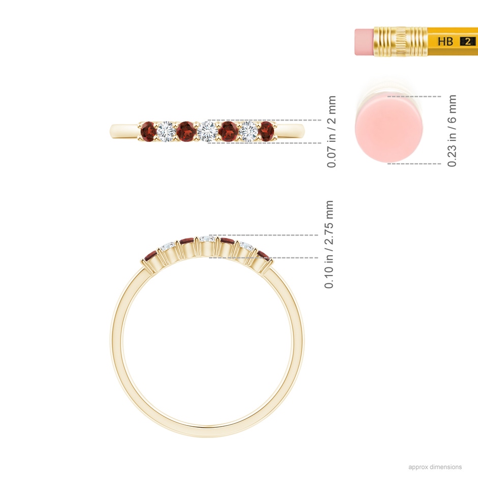 2mm AAAA Half Eternity Seven Stone Garnet and Diamond Wedding Ring in Yellow Gold ruler