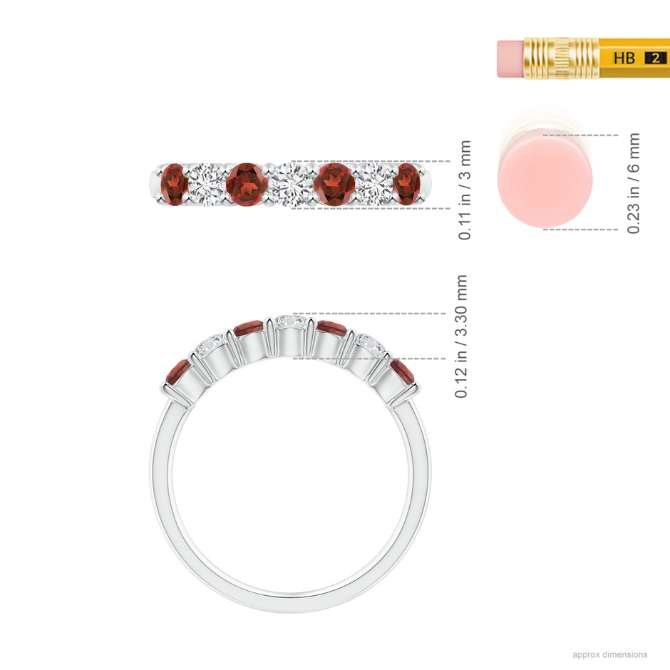 3mm AAA Half Eternity Seven Stone Garnet and Diamond Wedding Ring in White Gold ruler