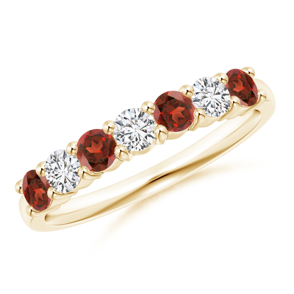 3mm AAA Half Eternity Seven Stone Garnet and Diamond Wedding Ring in Yellow Gold 