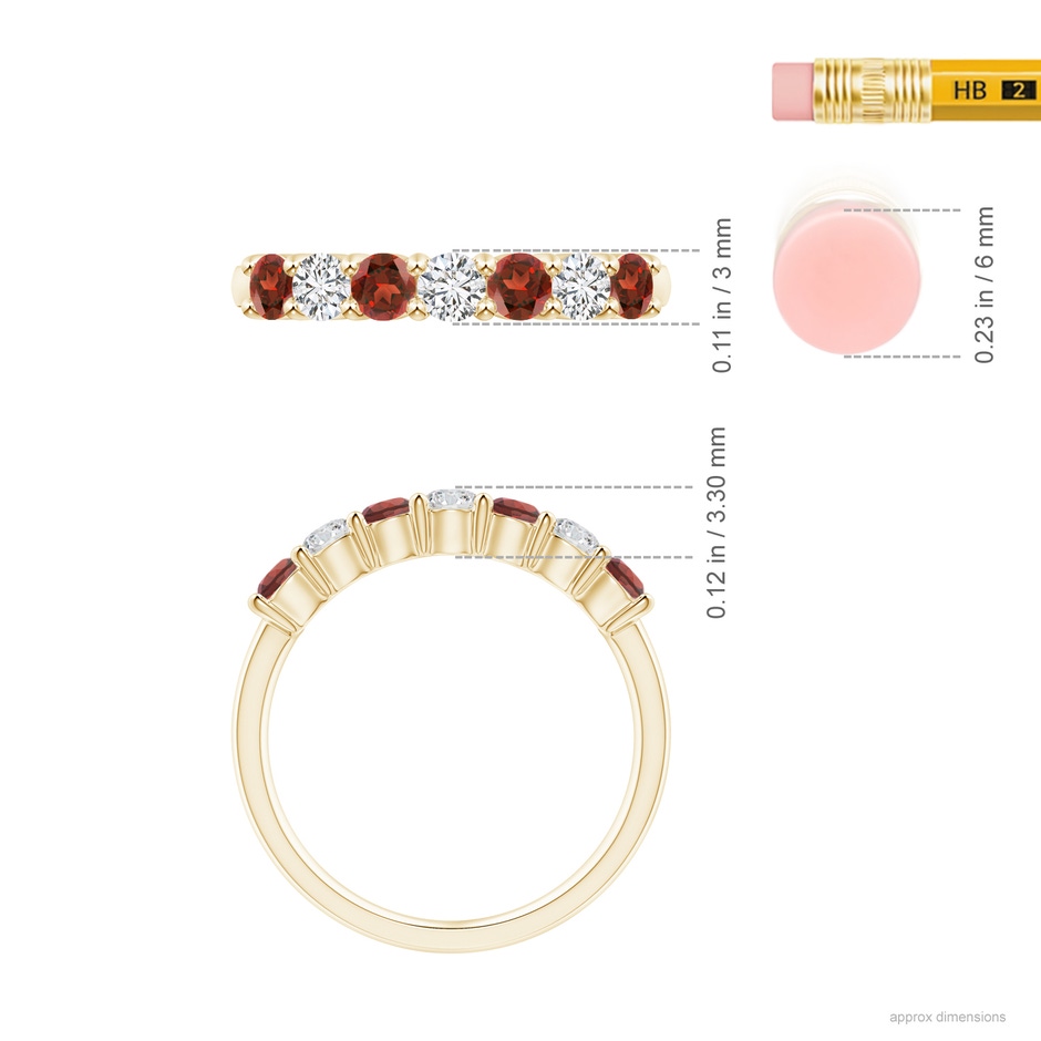 3mm AAA Half Eternity Seven Stone Garnet and Diamond Wedding Ring in Yellow Gold ruler