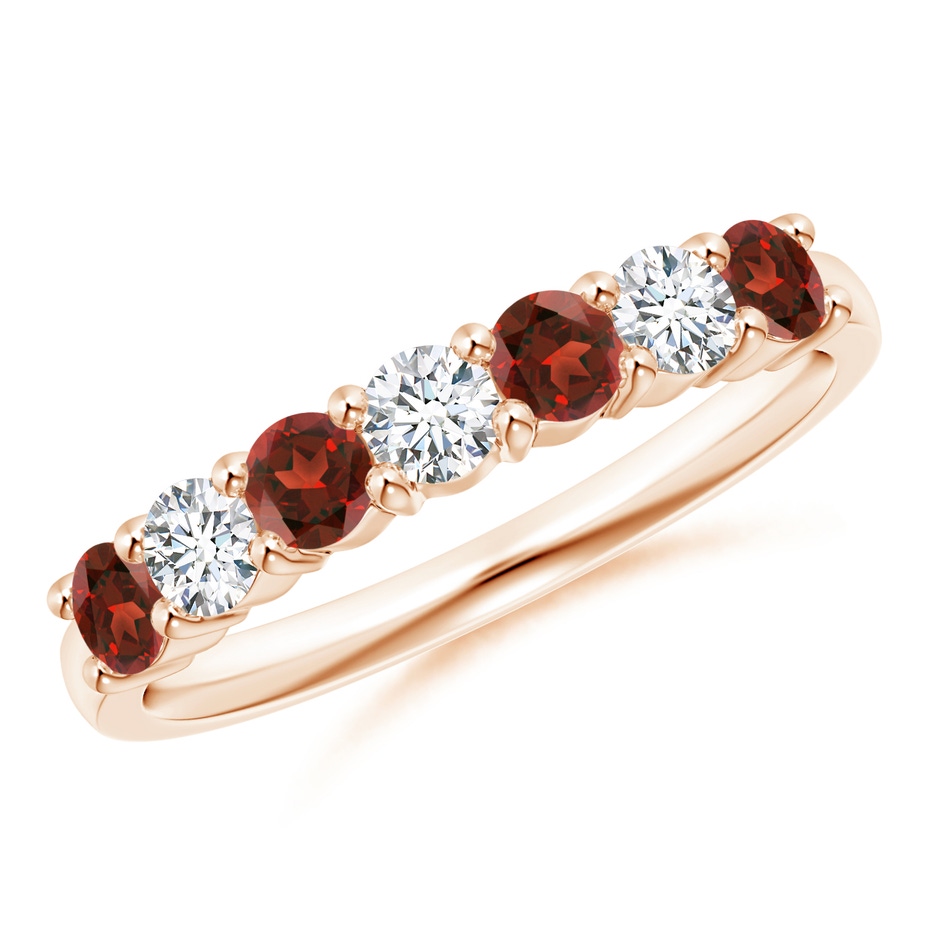 3mm AAAA Half Eternity Seven Stone Garnet and Diamond Wedding Ring in 18K Rose Gold 