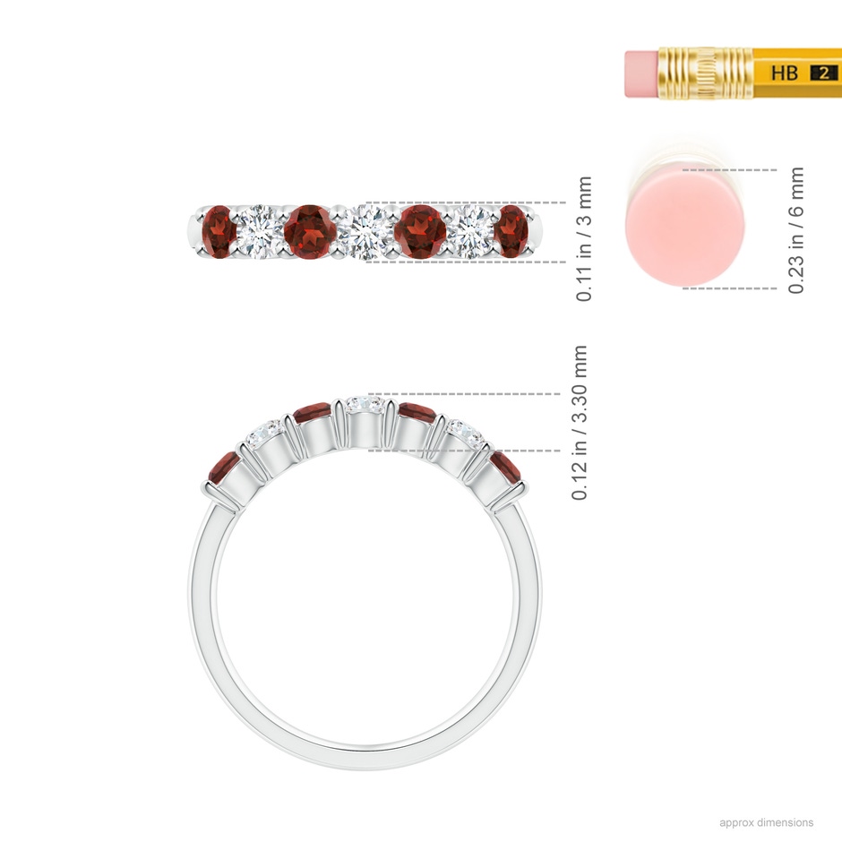 3mm AAAA Half Eternity Seven Stone Garnet and Diamond Wedding Ring in P950 Platinum ruler