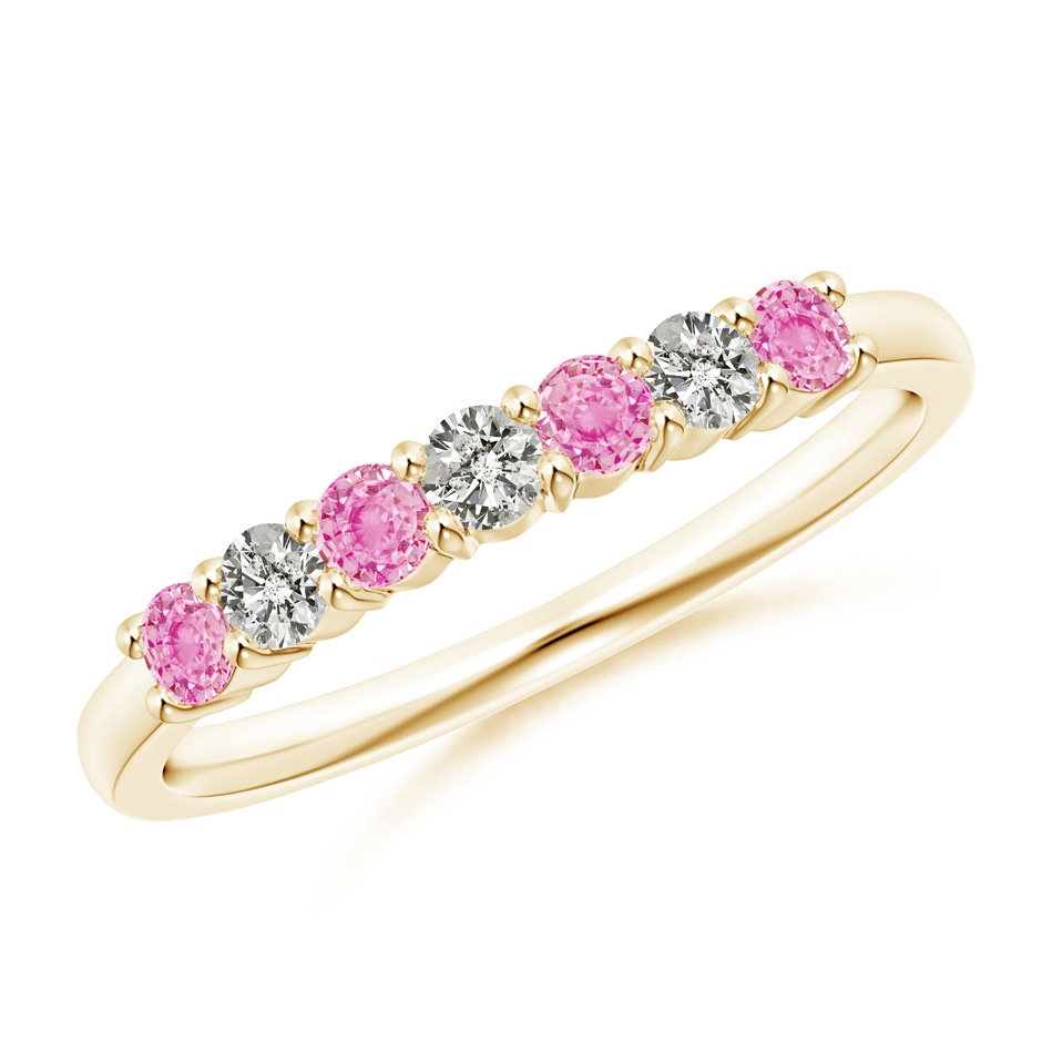 2.5mm A Half Eternity 7 Stone Pink Sapphire & Diamond Wedding Ring in Yellow Gold 