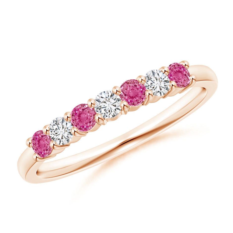 2.5mm AAA Half Eternity 7 Stone Pink Sapphire & Diamond Wedding Ring in Rose Gold 