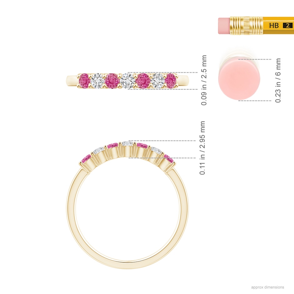 2.5mm AAA Half Eternity 7 Stone Pink Sapphire & Diamond Wedding Ring in Yellow Gold ruler