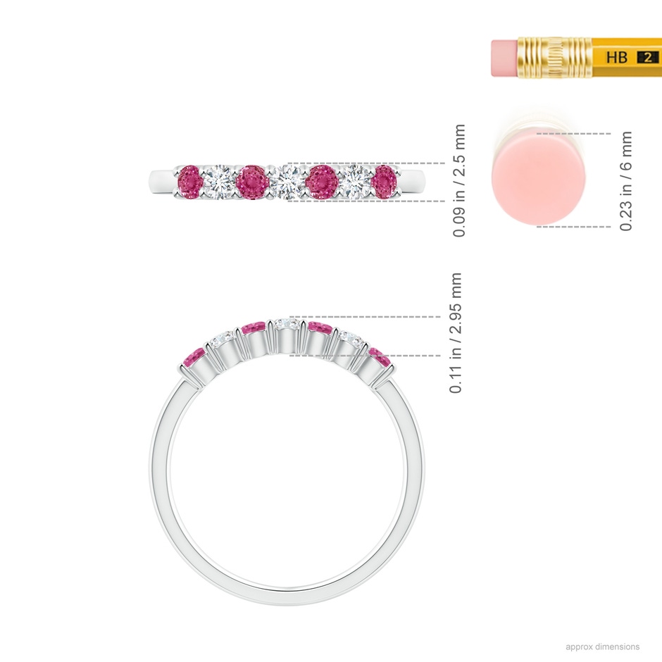 2.5mm AAAA Half Eternity 7 Stone Pink Sapphire & Diamond Wedding Ring in P950 Platinum ruler