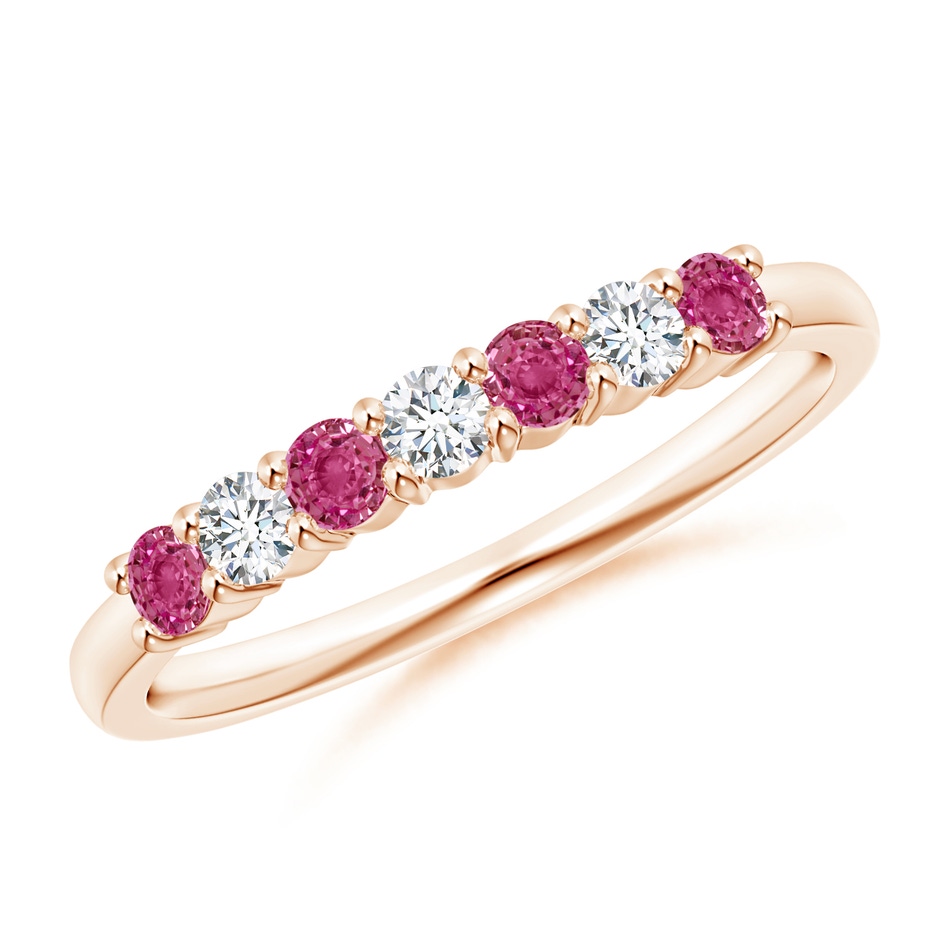 2.5mm AAAA Half Eternity 7 Stone Pink Sapphire & Diamond Wedding Ring in Rose Gold 