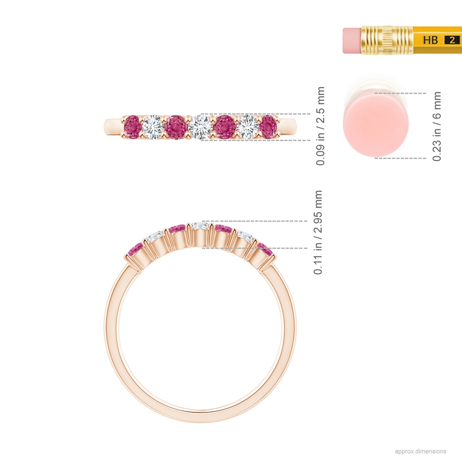 2.5mm AAAA Half Eternity 7 Stone Pink Sapphire & Diamond Wedding Ring in Rose Gold ruler