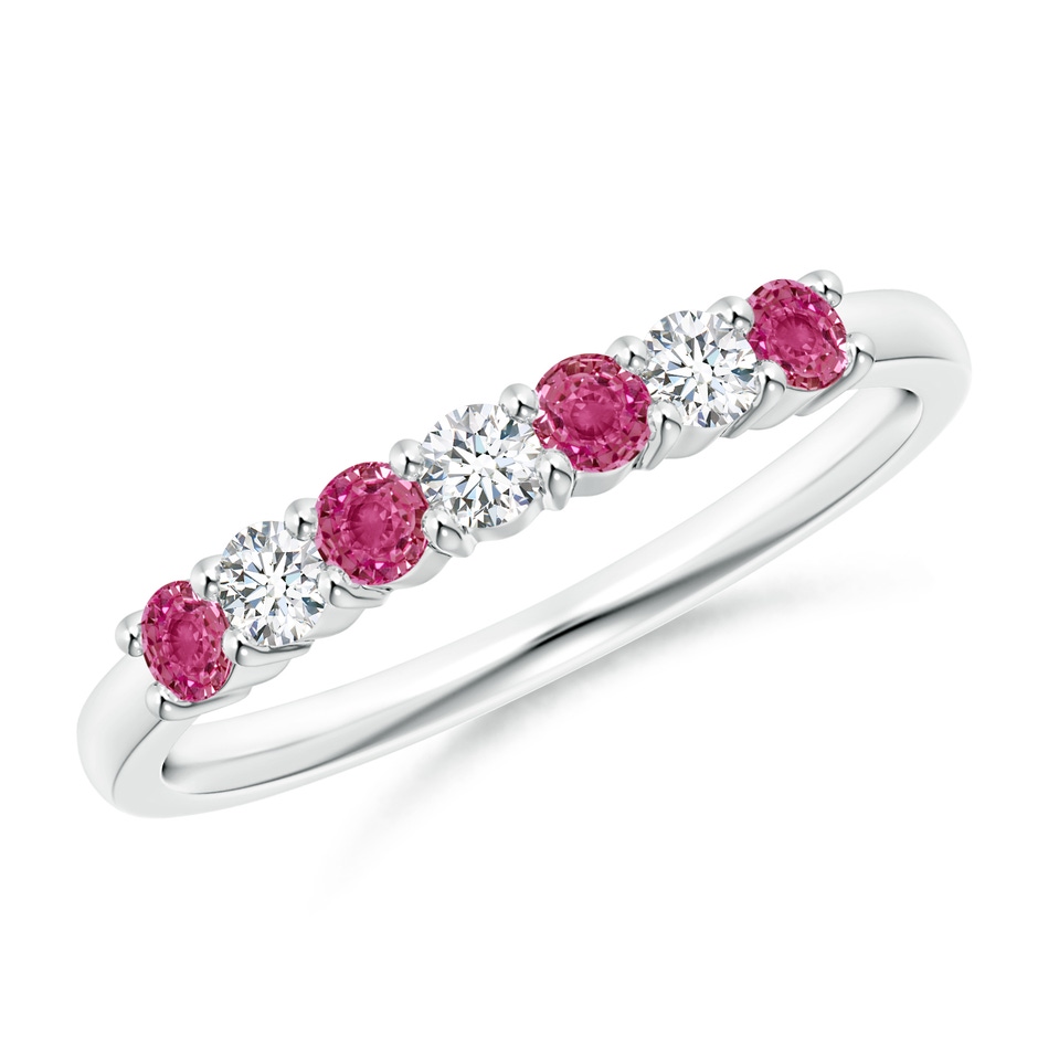 2.5mm AAAA Half Eternity 7 Stone Pink Sapphire & Diamond Wedding Ring in White Gold 