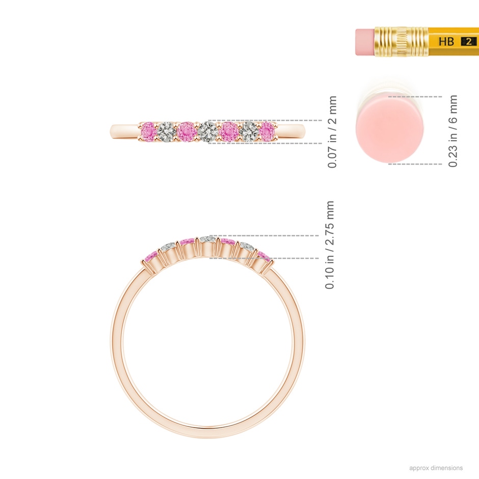 2mm A Half Eternity 7 Stone Pink Sapphire & Diamond Wedding Ring in Rose Gold ruler