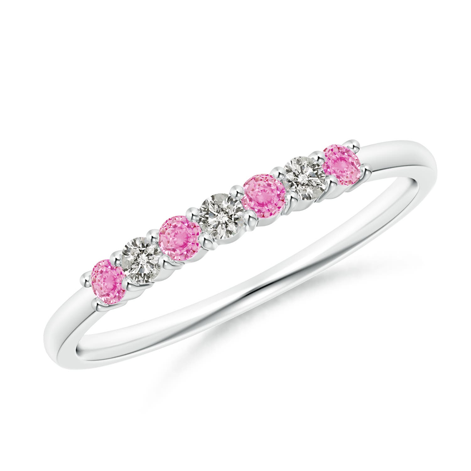 2mm A Half Eternity 7 Stone Pink Sapphire & Diamond Wedding Ring in White Gold