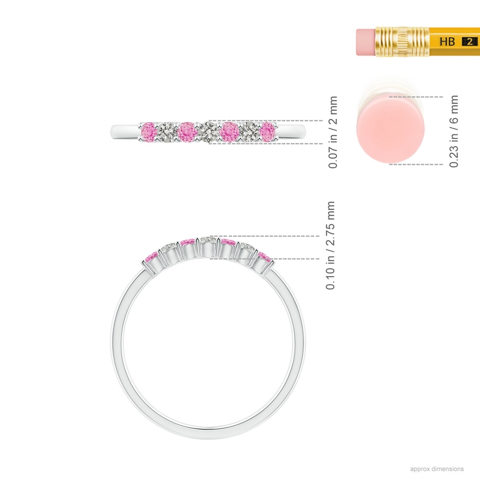 2mm A Half Eternity 7 Stone Pink Sapphire & Diamond Wedding Ring in White Gold ruler